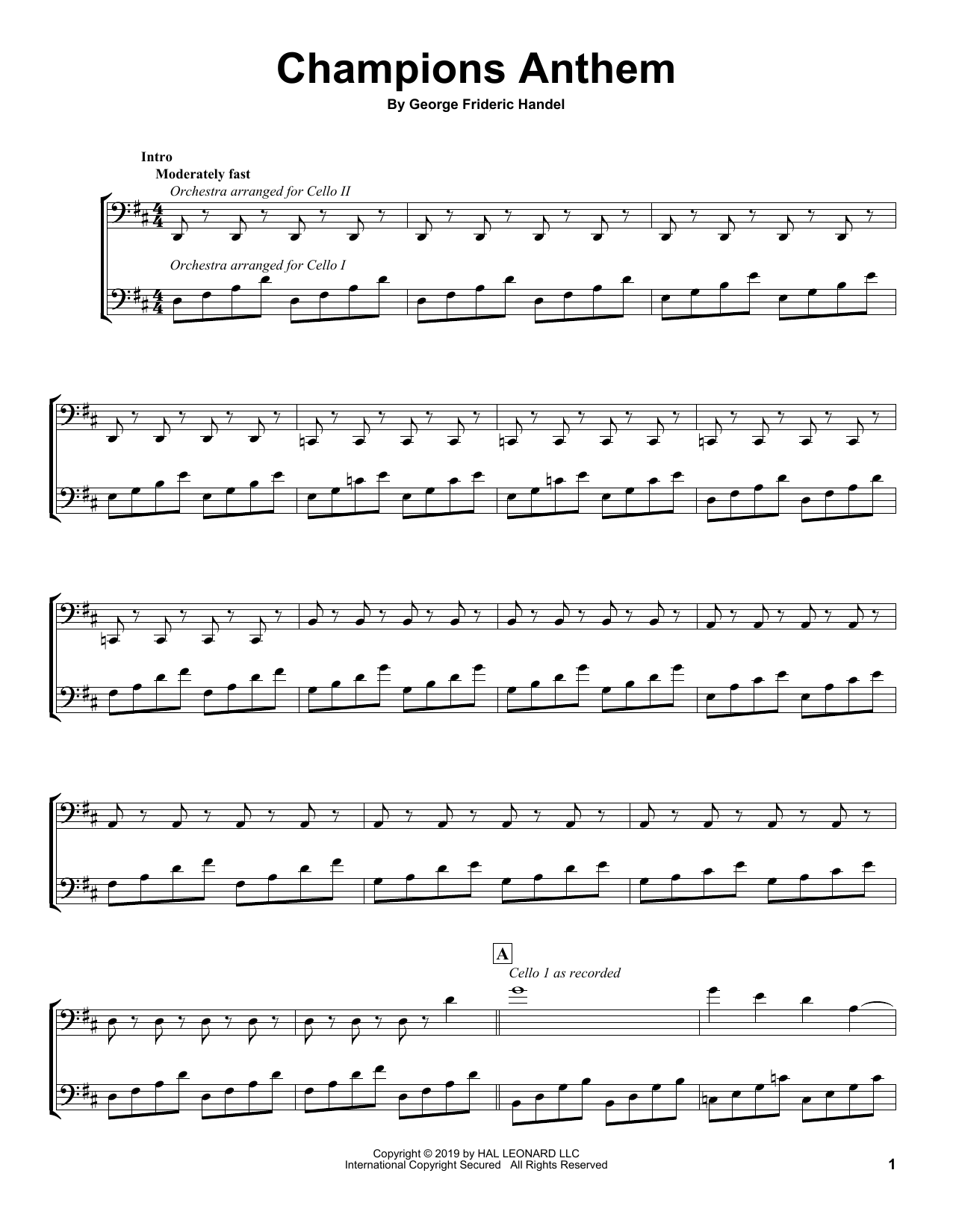 2Cellos Champions Anthem Sheet Music Notes & Chords for Cello Duet - Download or Print PDF