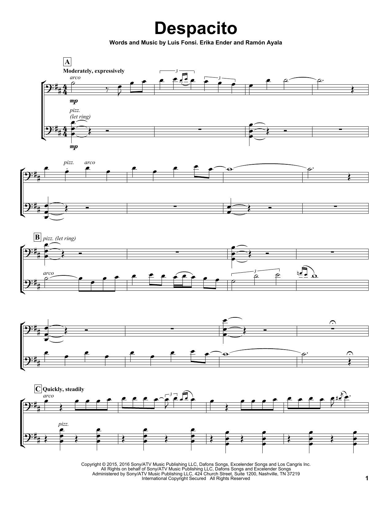 2Cellos Despacito Sheet Music Notes & Chords for Cello Duet - Download or Print PDF