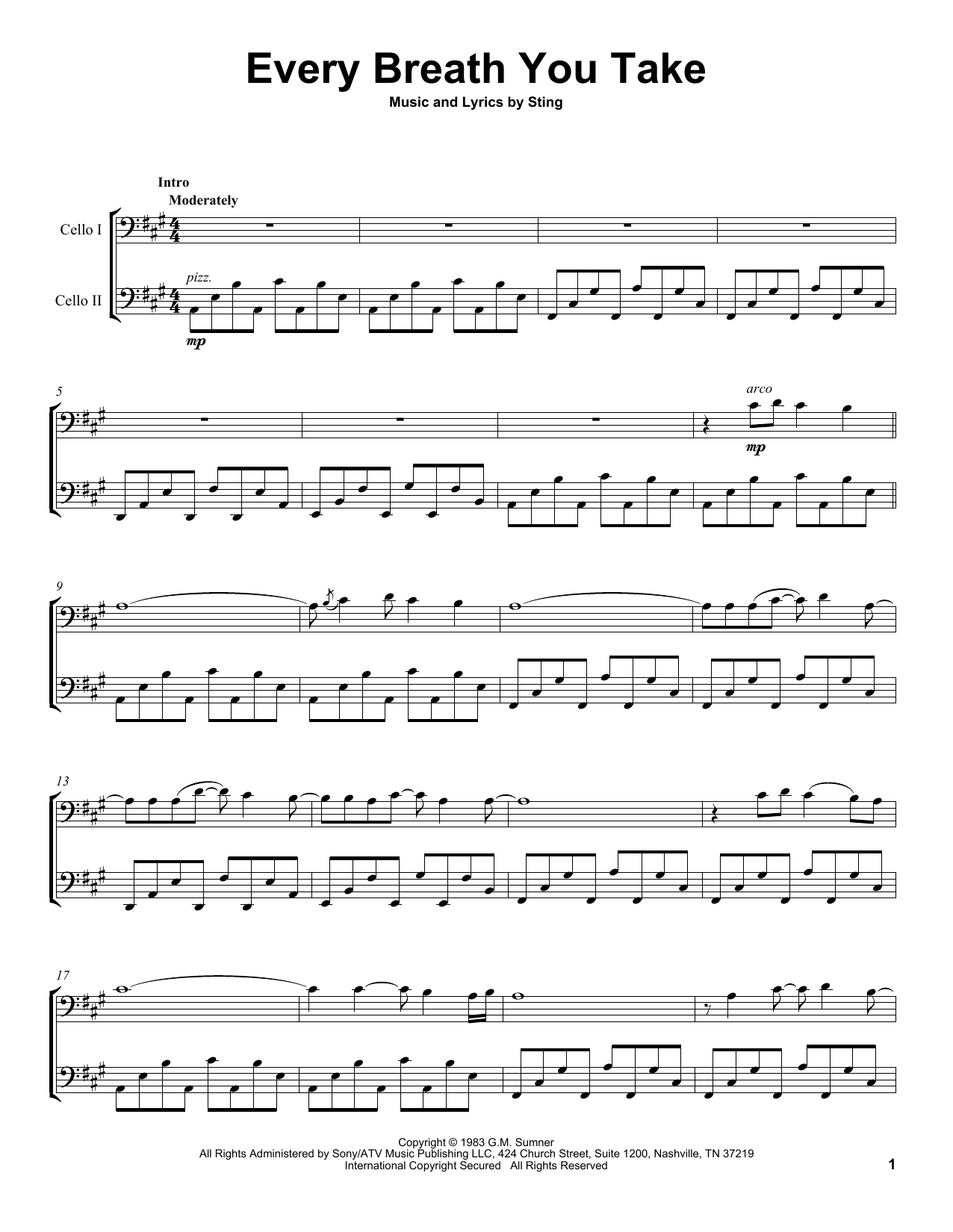 2Cellos Every Breath You Take Sheet Music Notes & Chords for Cello Duet - Download or Print PDF