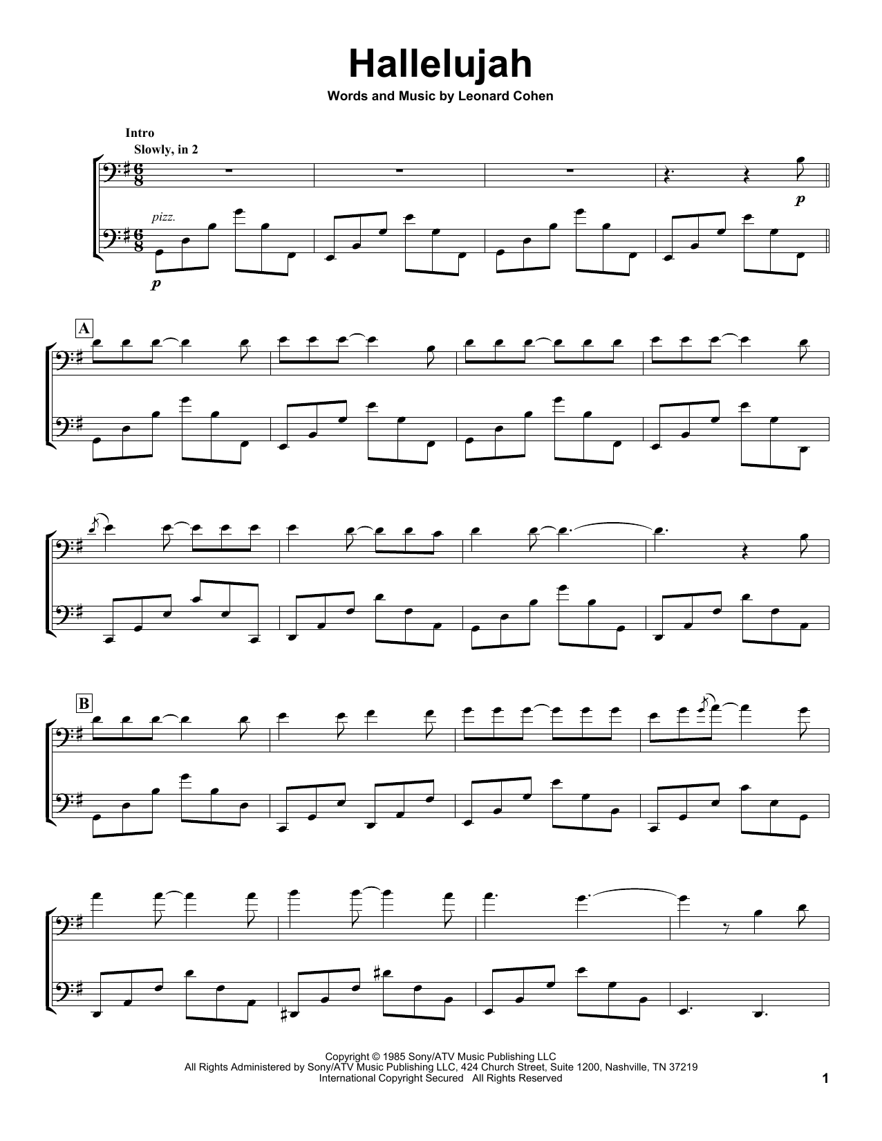 2Cellos Hallelujah Sheet Music Notes & Chords for Cello Duet - Download or Print PDF