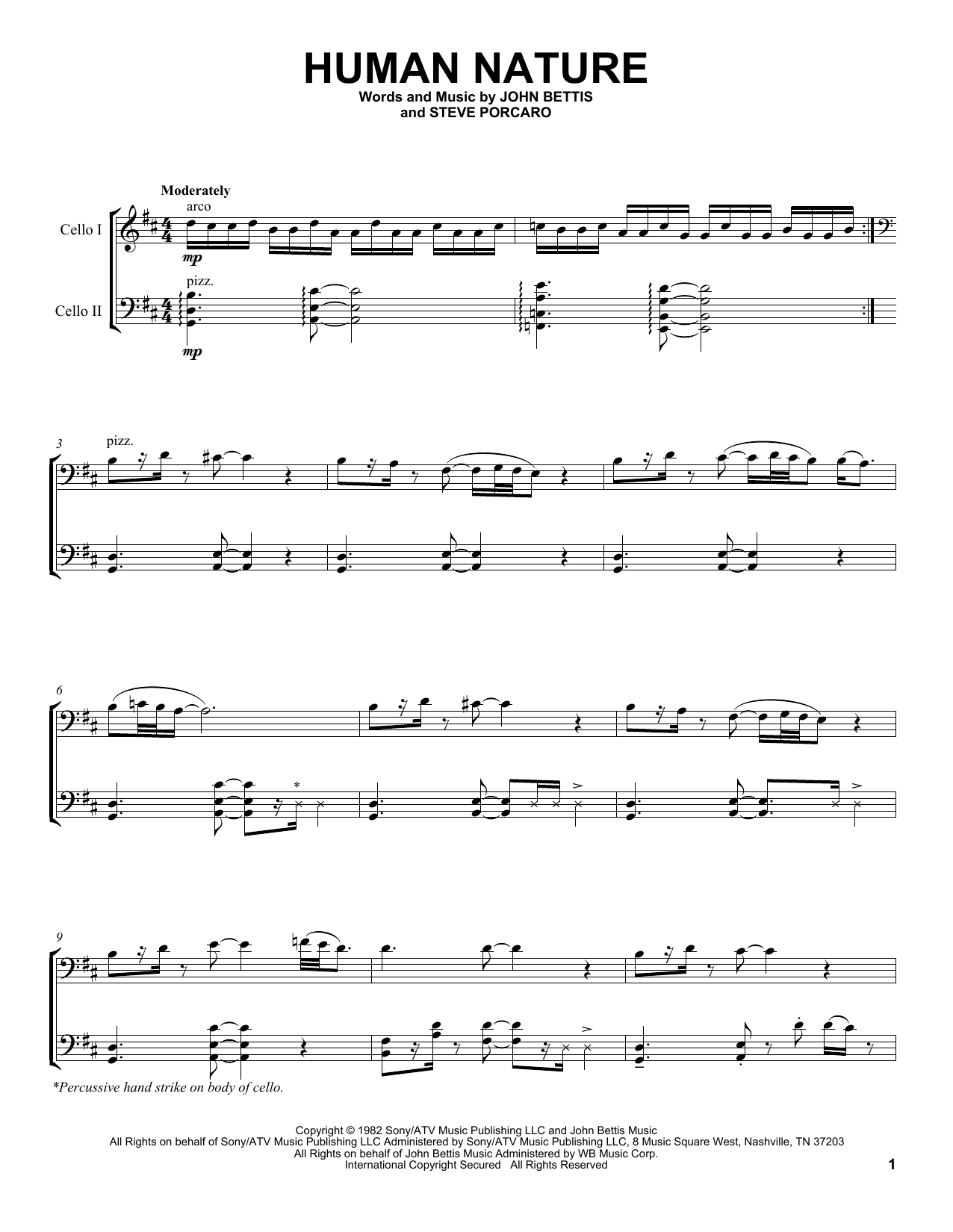 2Cellos Human Nature Sheet Music Notes & Chords for Cello Duet - Download or Print PDF
