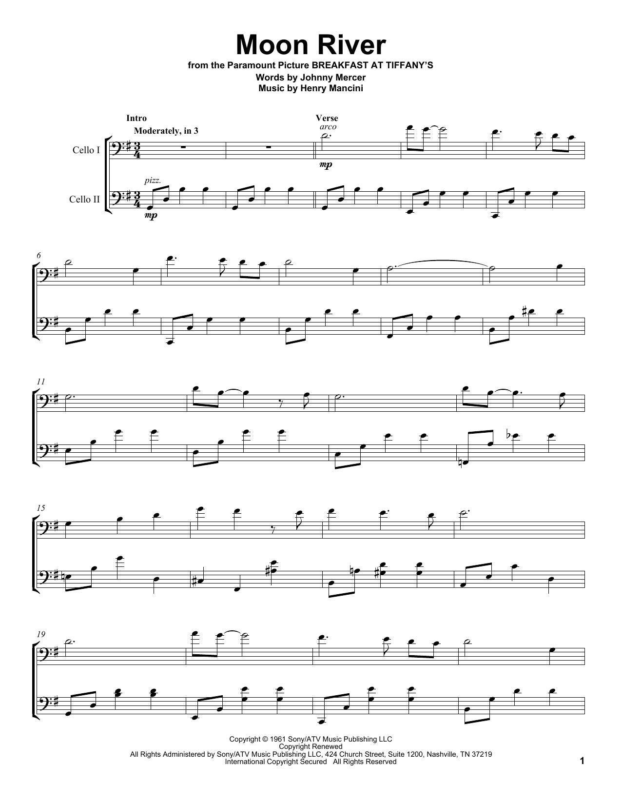 2Cellos Moon River Sheet Music Notes & Chords for Cello Duet - Download or Print PDF