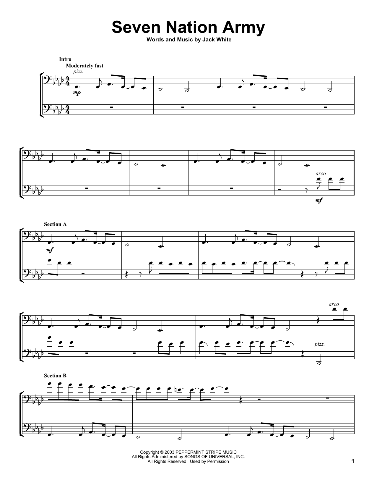 2Cellos Seven Nation Army Sheet Music Notes & Chords for Cello Duet - Download or Print PDF