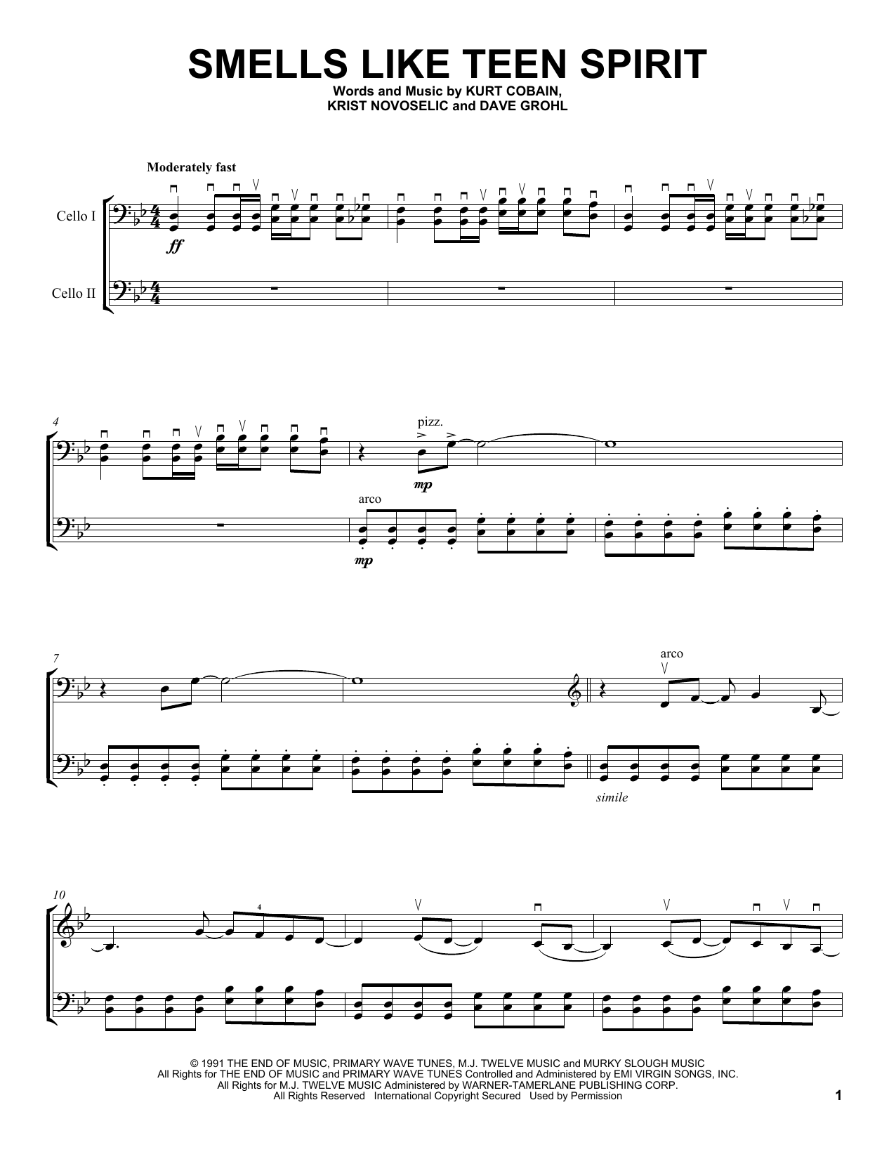 2Cellos Smells Like Teen Spirit Sheet Music Notes & Chords for Cello Duet - Download or Print PDF