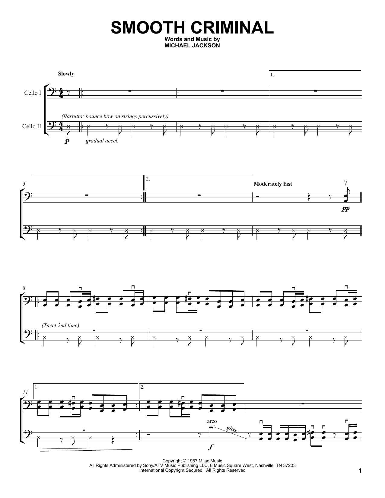 2Cellos Smooth Criminal Sheet Music Notes & Chords for Cello Duet - Download or Print PDF