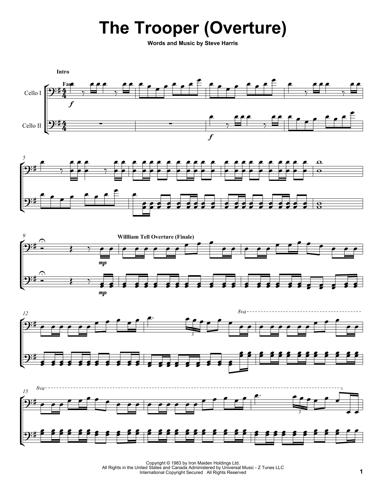 2Cellos The Trooper Sheet Music Notes & Chords for Cello Duet - Download or Print PDF