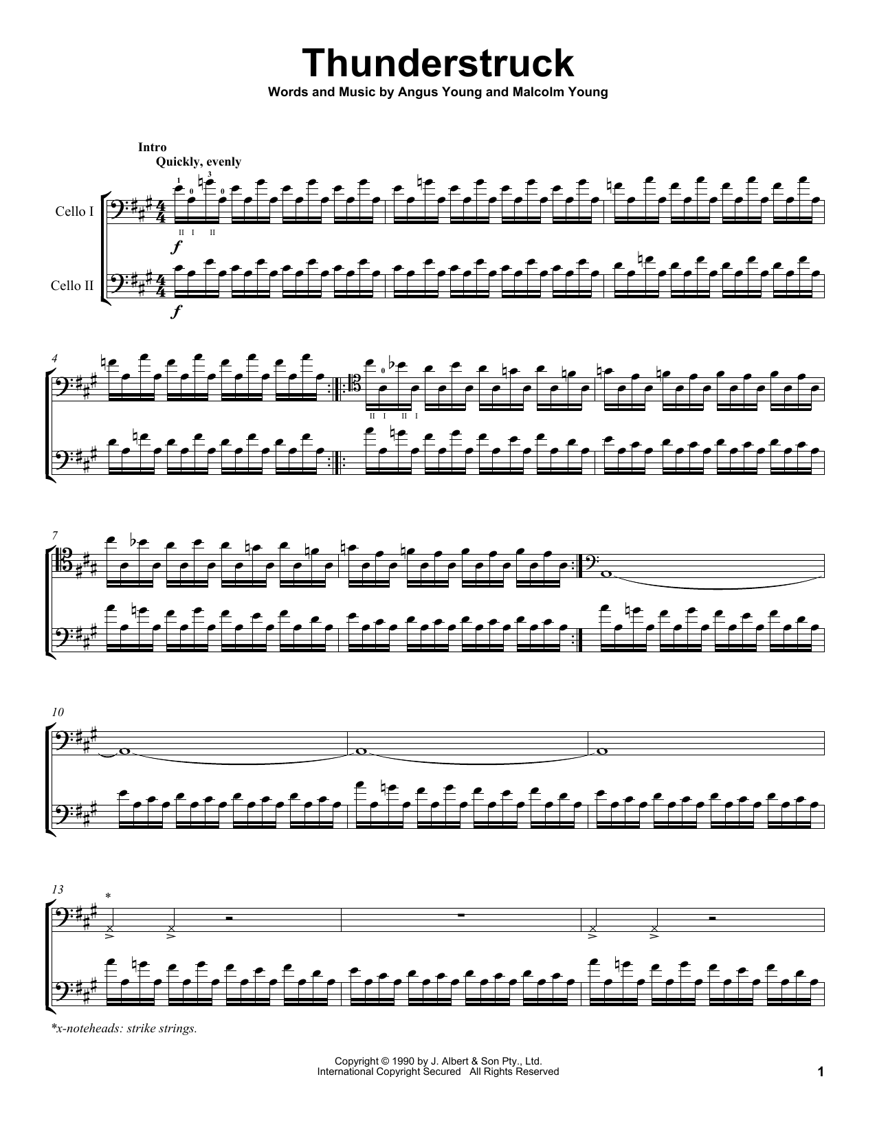 2Cellos Thunderstruck Sheet Music Notes & Chords for Cello Duet - Download or Print PDF