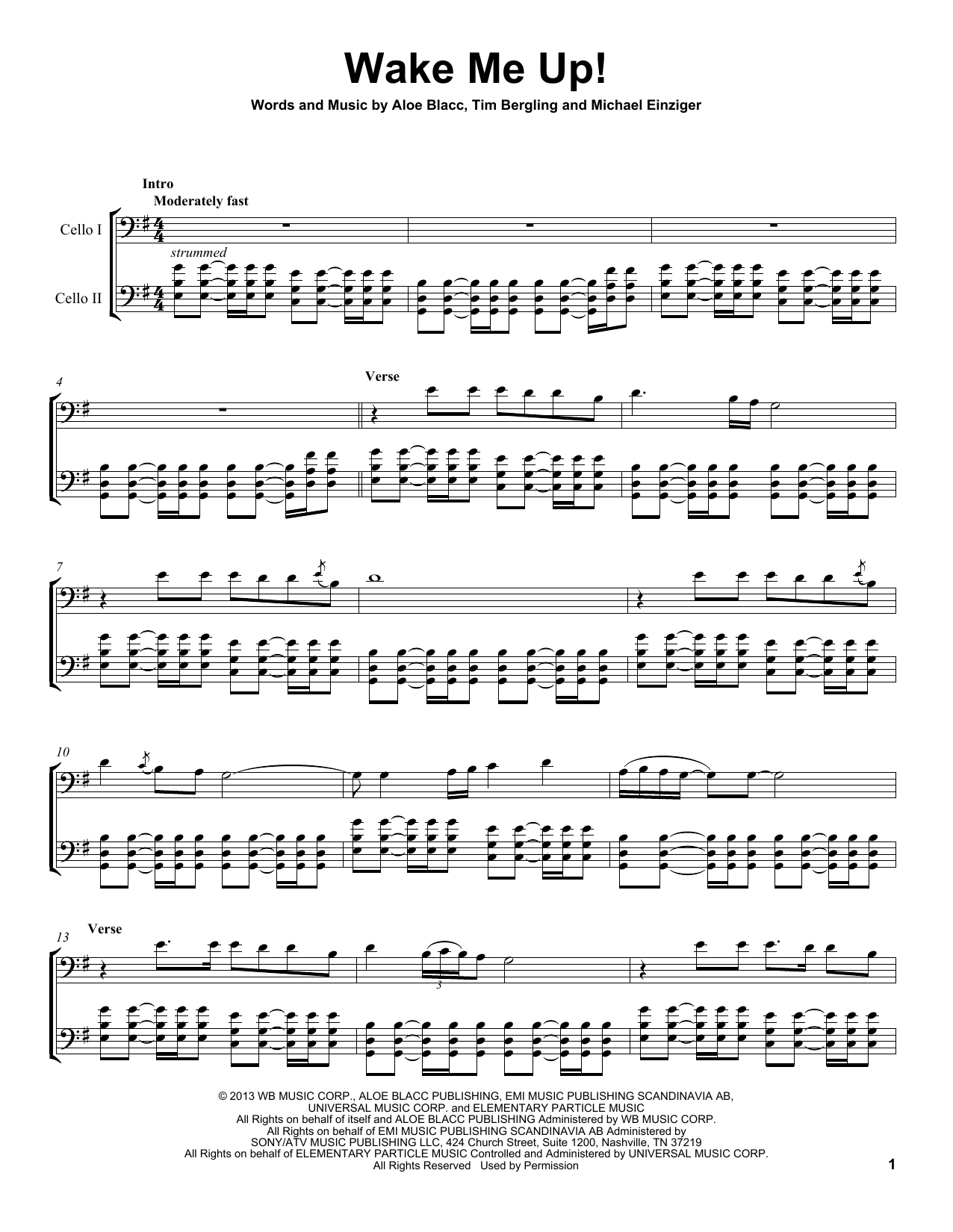 2Cellos Wake Me Up Sheet Music Notes & Chords for Cello Duet - Download or Print PDF
