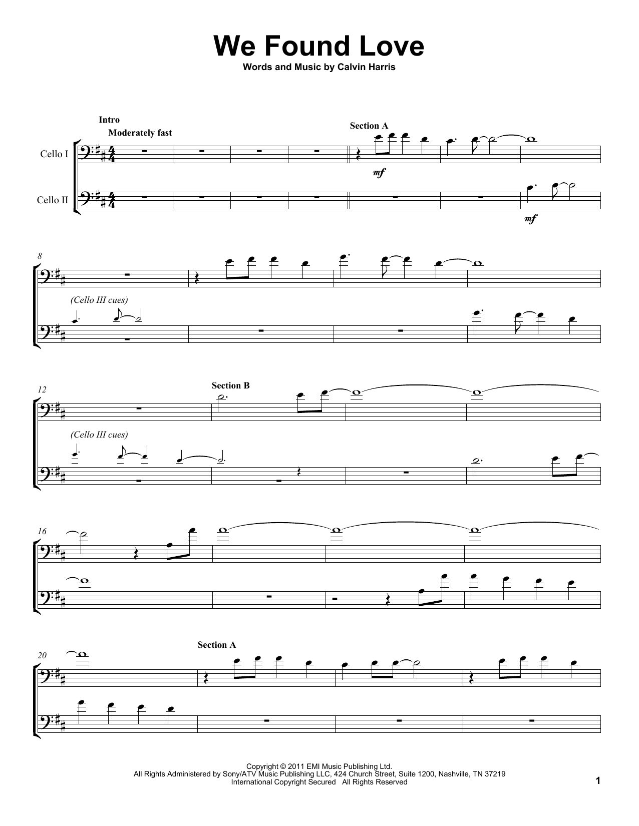 2Cellos We Found Love Sheet Music Notes & Chords for Cello Duet - Download or Print PDF