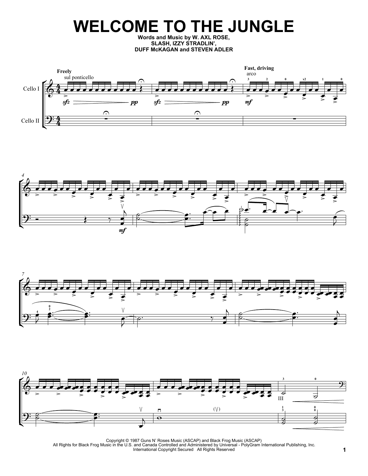 2Cellos Welcome To The Jungle Sheet Music Notes & Chords for Cello Duet - Download or Print PDF 2Cellos Welcome To The Jungle Sheet Music Notes & Chords for Cello Duet - Download or Print PDF