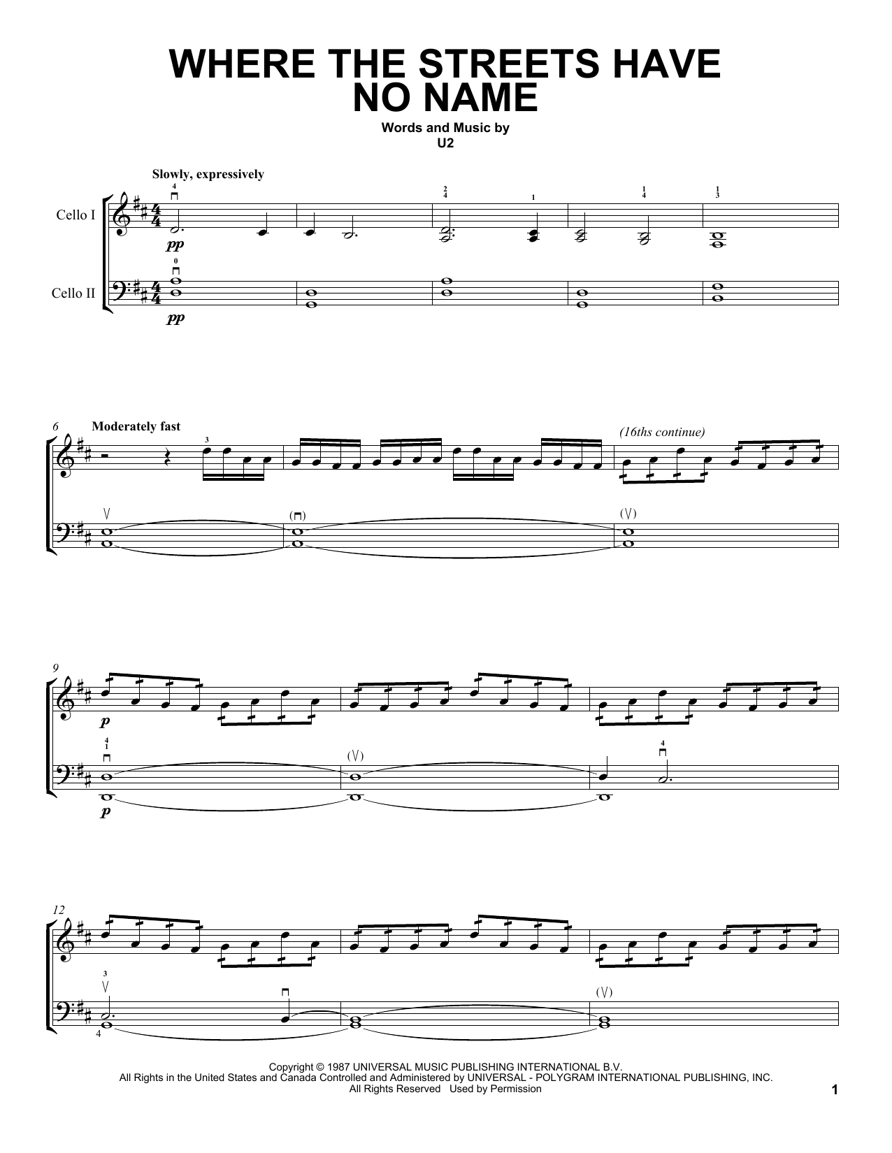 2Cellos Where The Streets Have No Name Sheet Music Notes & Chords for Cello Duet - Download or Print PDF