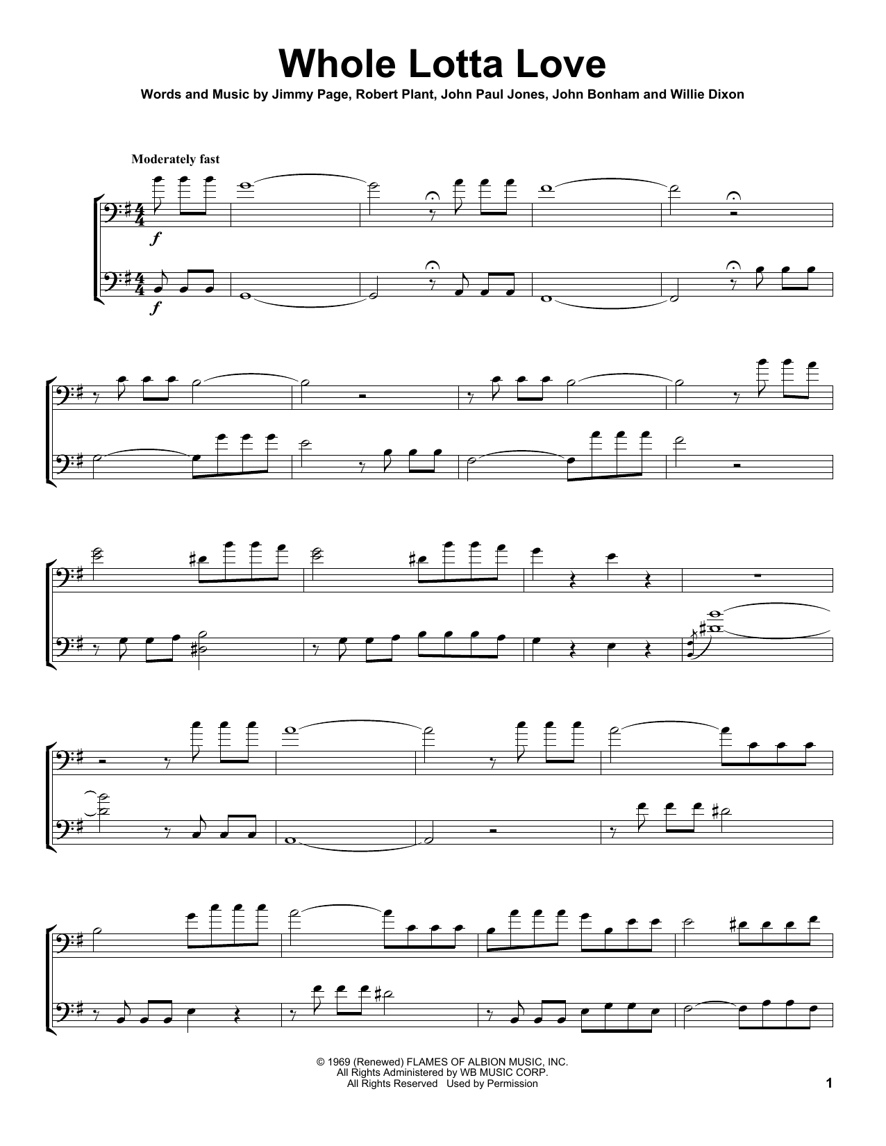 2Cellos Whole Lotta Love Sheet Music Notes & Chords for Cello Duet - Download or Print PDF