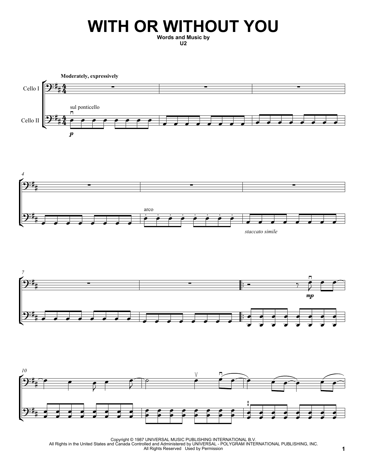 2Cellos With Or Without You Sheet Music Notes & Chords for Cello Duet - Download or Print PDF