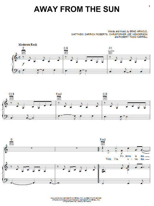 3 Doors Down Away From The Sun Sheet Music Notes & Chords for Guitar Tab Play-Along - Download or Print PDF