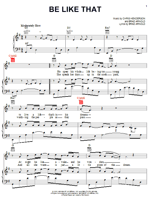 3 Doors Down Be Like That Sheet Music Notes & Chords for Guitar Lead Sheet - Download or Print PDF