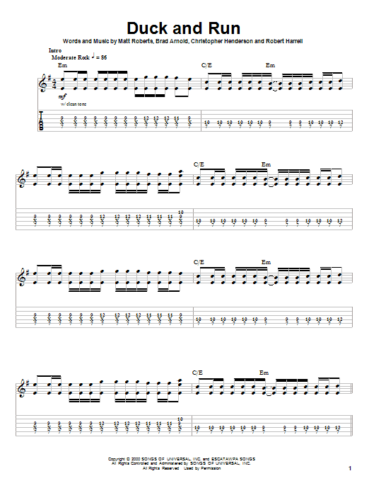 3 Doors Down Duck And Run Sheet Music Notes & Chords for Guitar Tab Play-Along - Download or Print PDF
