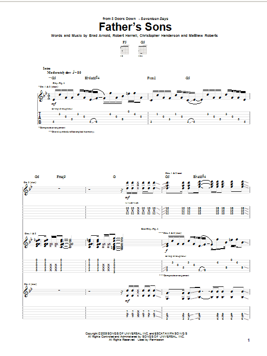 3 Doors Down Father's Sons Sheet Music Notes & Chords for Guitar Tab - Download or Print PDF