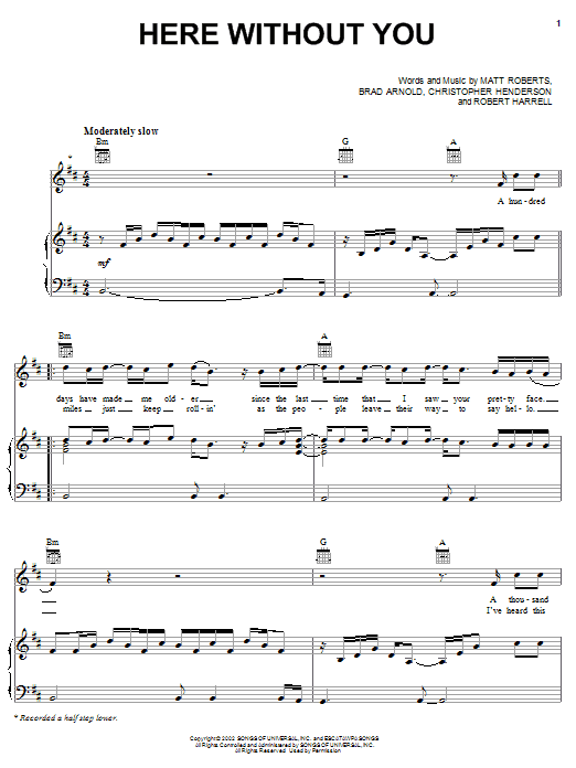 3 Doors Down Here Without You Sheet Music Notes & Chords for Violin - Download or Print PDF