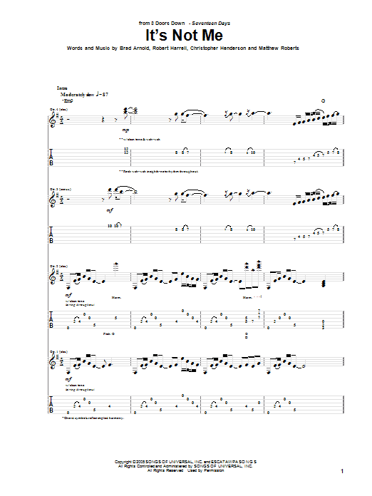 3 Doors Down It's Not Me Sheet Music Notes & Chords for Piano, Vocal & Guitar (Right-Hand Melody) - Download or Print PDF