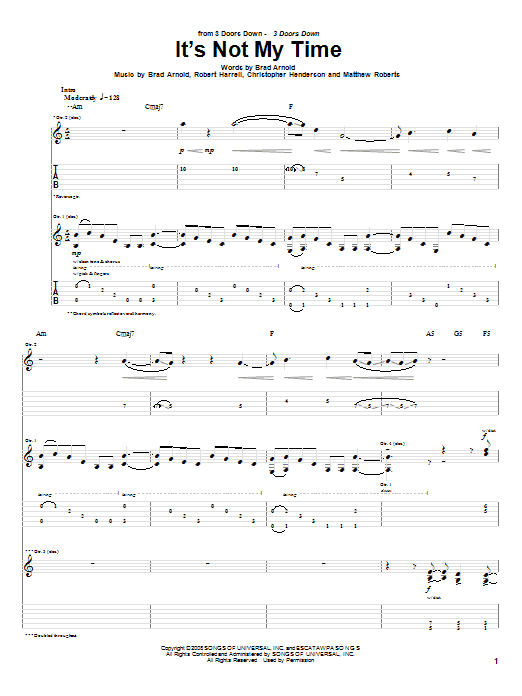 3 Doors Down It's Not My Time Sheet Music Notes & Chords for Guitar Lead Sheet - Download or Print PDF