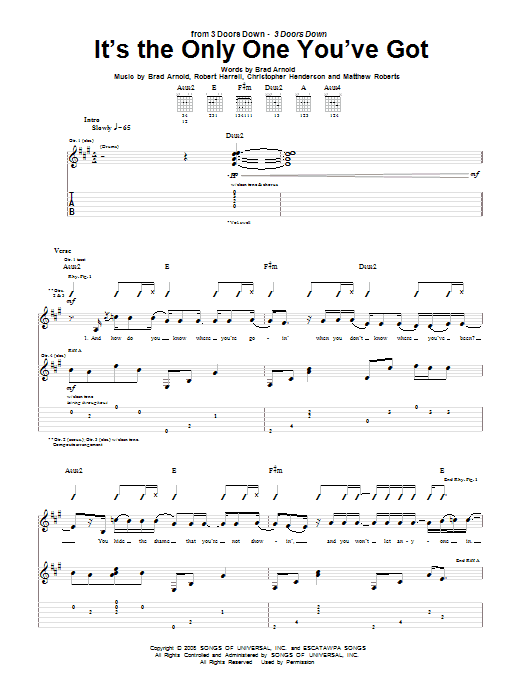 3 Doors Down It's The Only One You've Got Sheet Music Notes & Chords for Guitar Tab - Download or Print PDF