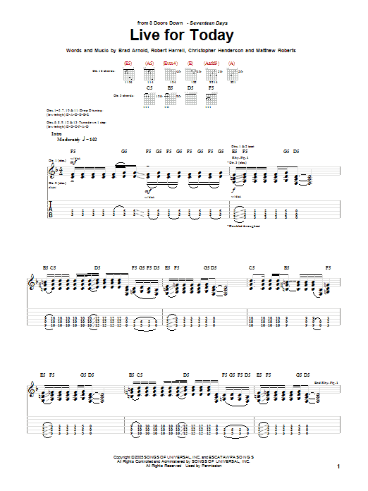 3 Doors Down Live For Today Sheet Music Notes & Chords for Guitar Tab - Download or Print PDF