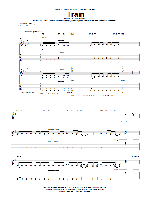 3 Doors Down Train Sheet Music Notes & Chords for Guitar Tab - Download or Print PDF