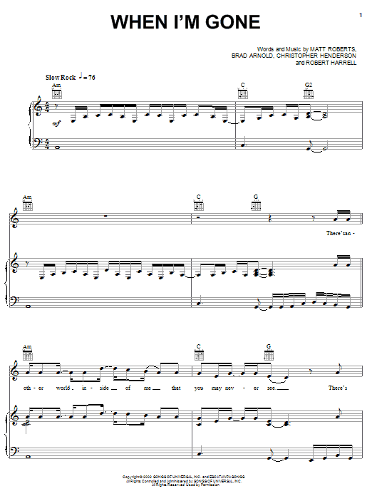 3 Doors Down When I'm Gone Sheet Music Notes & Chords for Lyrics & Chords - Download or Print PDF
