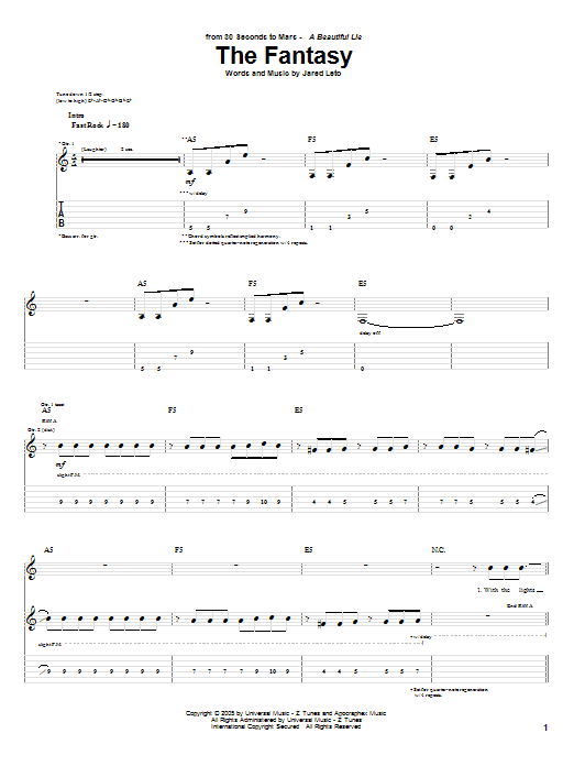 30 Seconds To Mars The Fantasy Sheet Music Notes & Chords for Guitar Tab - Download or Print PDF