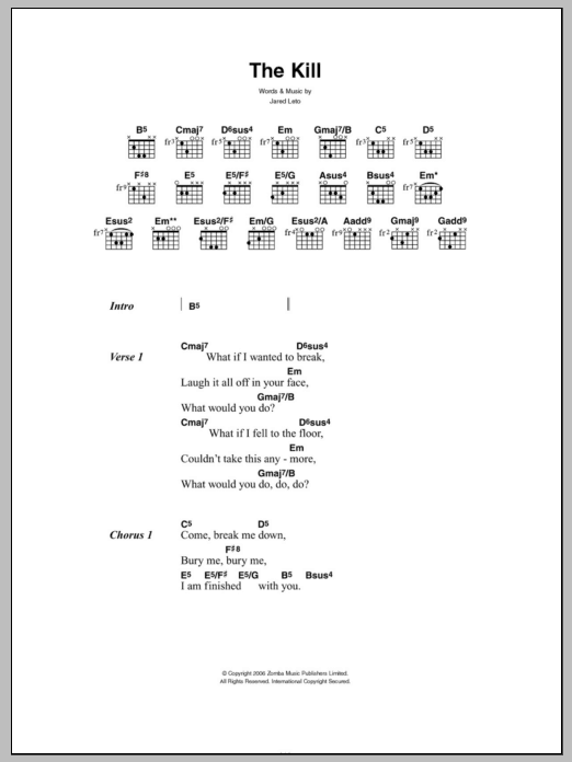 30 Seconds To Mars The Kill (Bury Me) Sheet Music Notes & Chords for Guitar Lead Sheet - Download or Print PDF