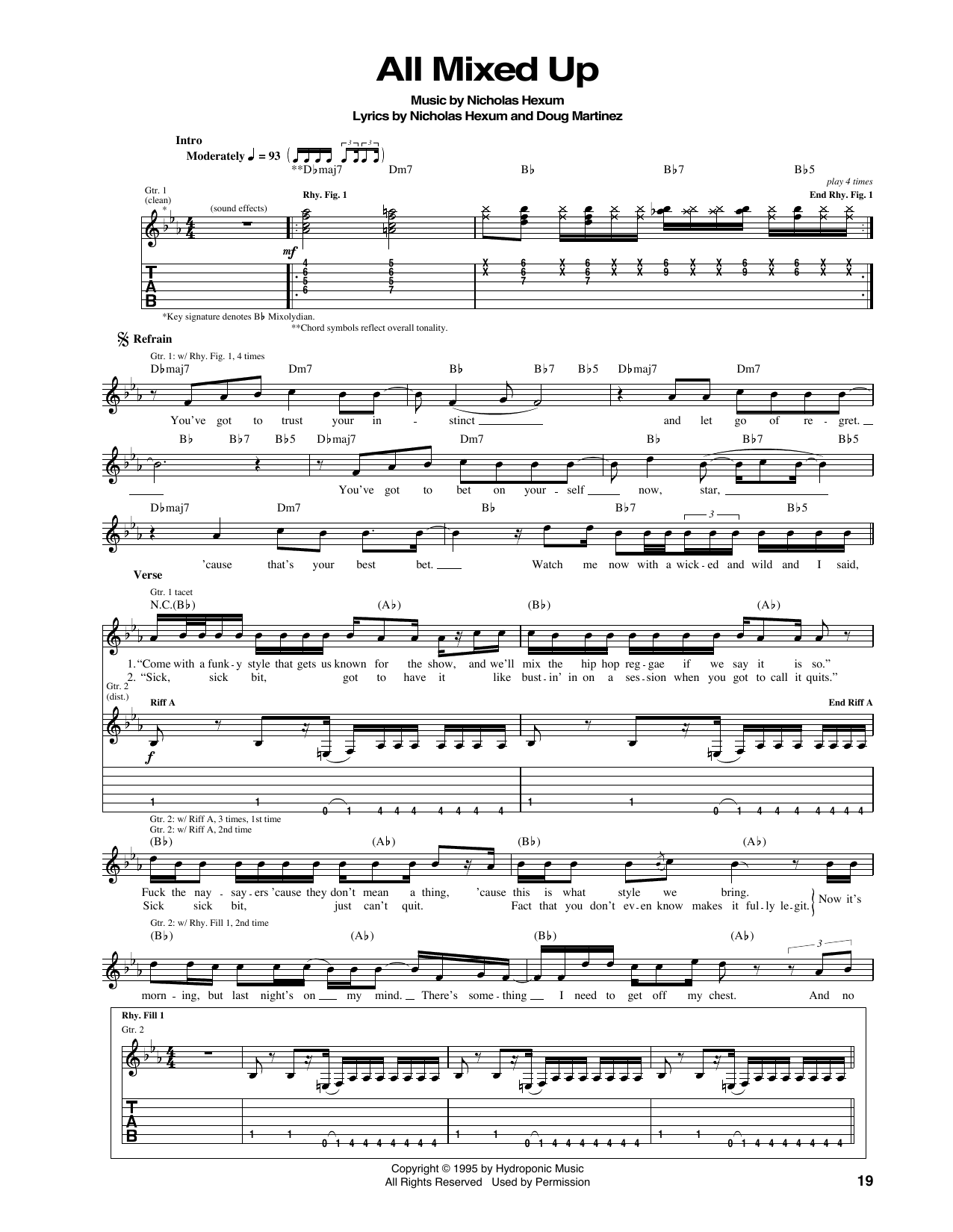 311 All Mixed Up Sheet Music Notes & Chords for Guitar Tab - Download or Print PDF