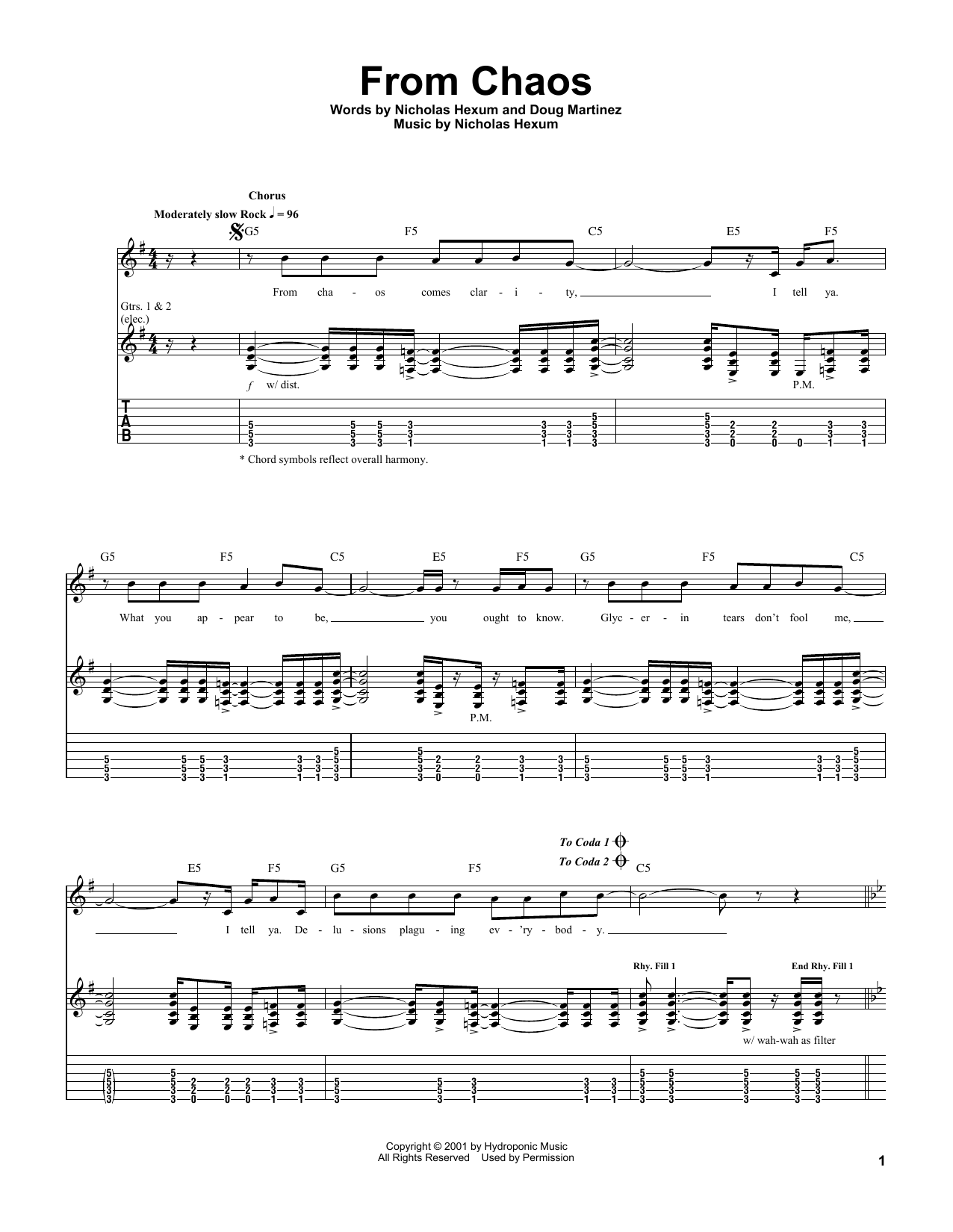 311 From Chaos Sheet Music Notes & Chords for Guitar Tab - Download or Print PDF
