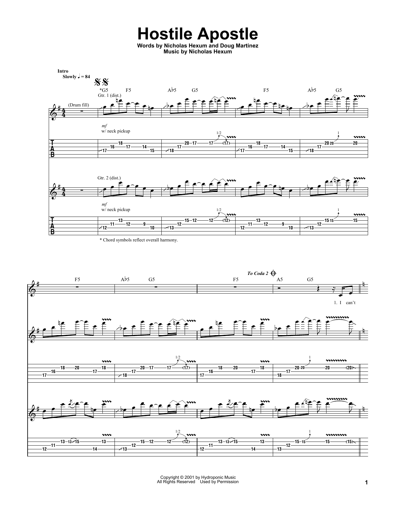 311 Hostile Apostle Sheet Music Notes & Chords for Guitar Tab - Download or Print PDF