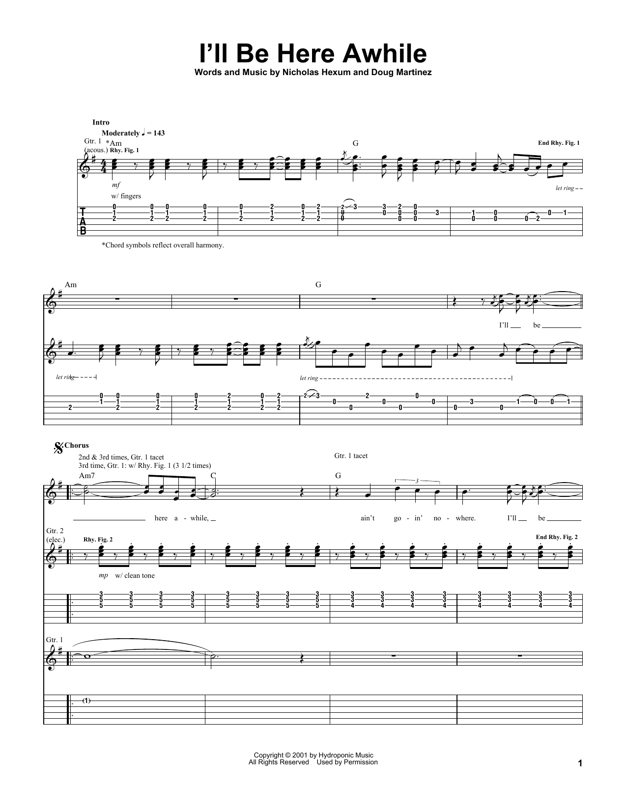 311 I'll Be Here Awhile Sheet Music Notes & Chords for Guitar Tab - Download or Print PDF