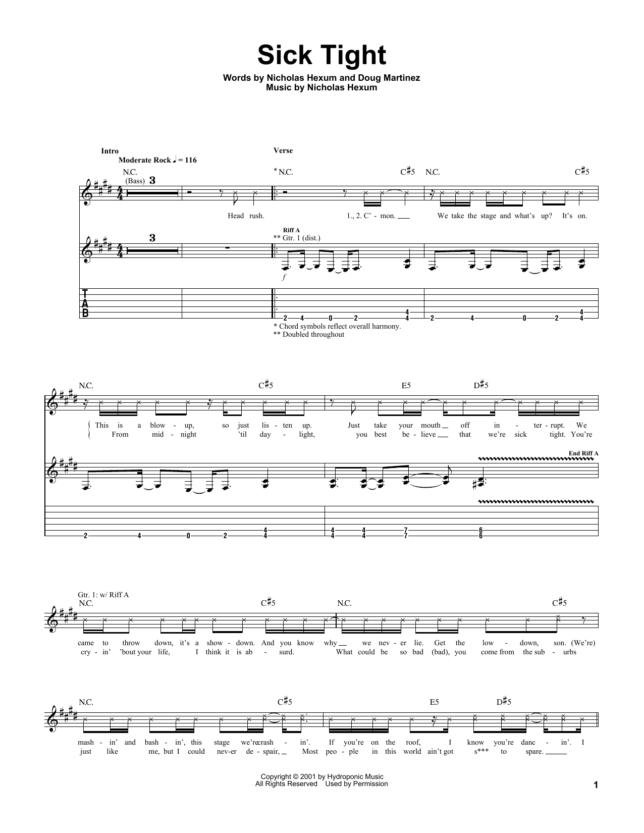 311 Sick Tight Sheet Music Notes & Chords for Guitar Tab - Download or Print PDF