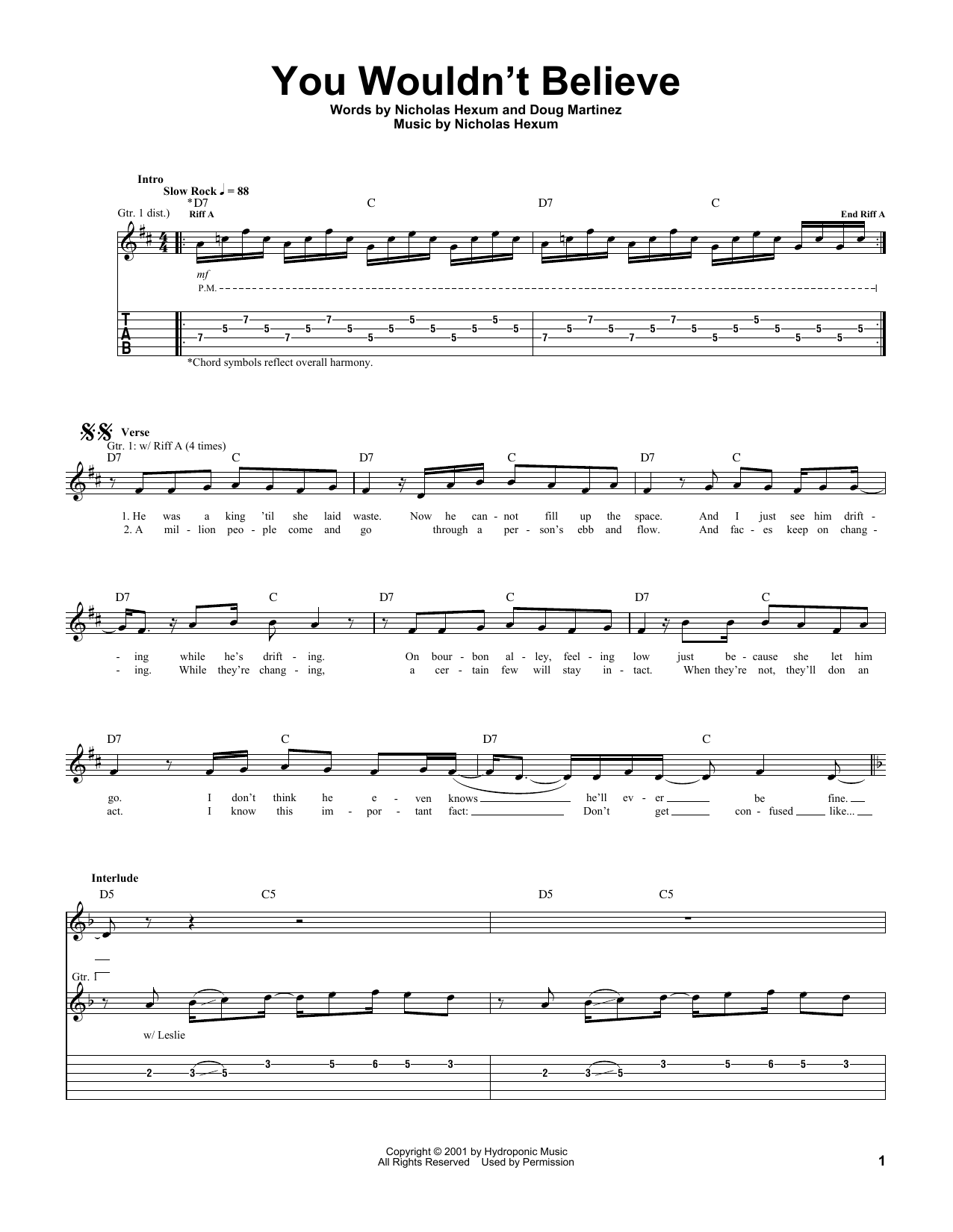 311 You Wouldn't Believe Sheet Music Notes & Chords for Guitar Tab - Download or Print PDF