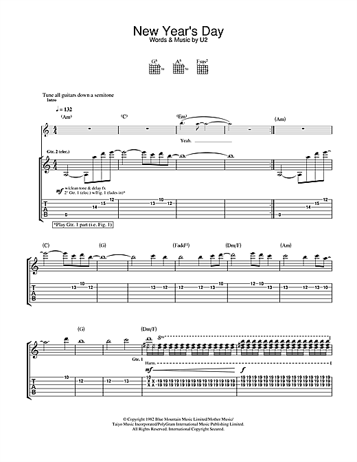 Ichigeki: New Years Day U2 Piano Sheet Music