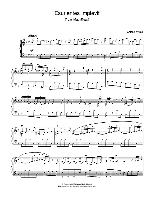 Preview Antonio Vivaldi Esurientes Implevit (from Magnificat) Classical sheet music, notes and chords for Piano, SKU: 31893 sheet music, piano notes, chords, guitar tabs, score, transpose, transcribe, how to play, guide, download, learn, tutorial, progression, song, artist, awards, billboard, mtv, vh1, tour, single, album, release