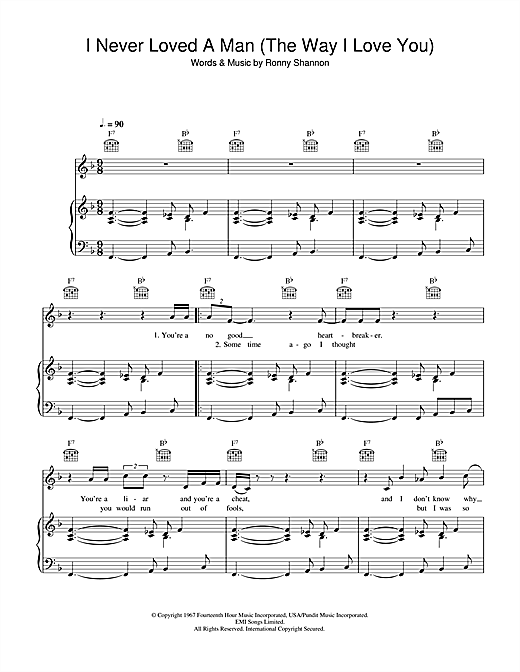 Preview Aretha Franklin I Never Loved A Man (The Way I Love You) Soul sheet music, notes and chords for Piano, Vocal & Guitar, SKU: 32069 sheet music, piano notes, chords, guitar tabs, score, transpose, transcribe, how to play, guide, download, learn, tutorial, progression, song, artist, awards, billboard, mtv, vh1, tour, single, album, release
