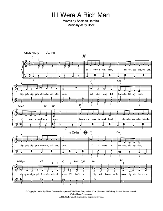 Topol If I Were A Rich Man From Fiddler On The Roof Sheet Music Download Pdf Score 32178