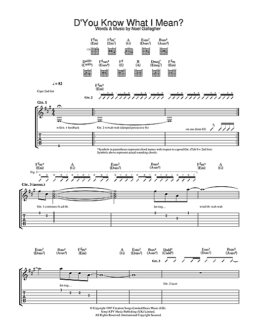 Oasis D You Know What I Mean Sheet Music Notes Chords Download Rock Notes Guitar Tab Pdf Print