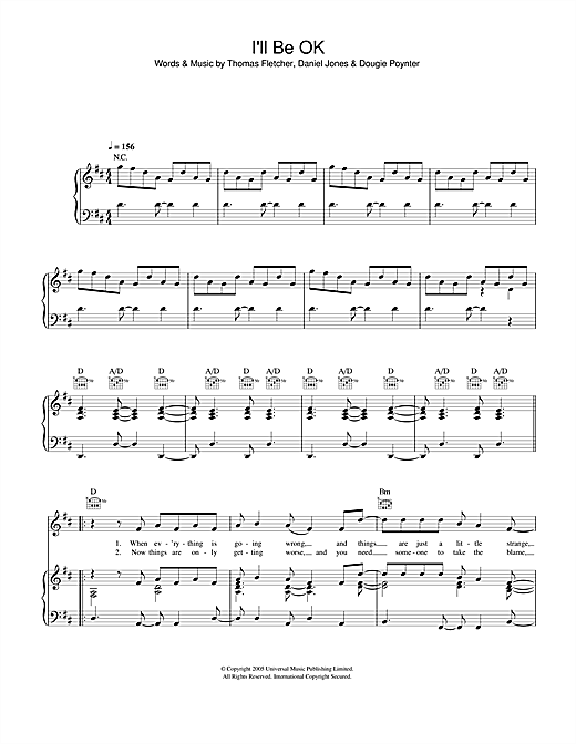 Preview McFly I'll Be OK Pop sheet music, notes and chords for Piano, Vocal & Guitar (Right-Hand Melody), SKU: 33001 I'll Be OK sheet music