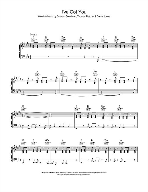 Preview McFly I've Got You Pop sheet music, notes and chords for Piano, Vocal & Guitar (Right-Hand Melody), SKU: 33002 I've Got You sheet music