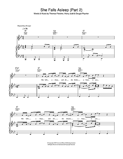 Preview McFly She Falls Asleep Part 2 Pop sheet music, notes and chords for Piano, Vocal & Guitar (Right-Hand Melody), SKU: 33008 She Falls Asleep Part 2 sheet music