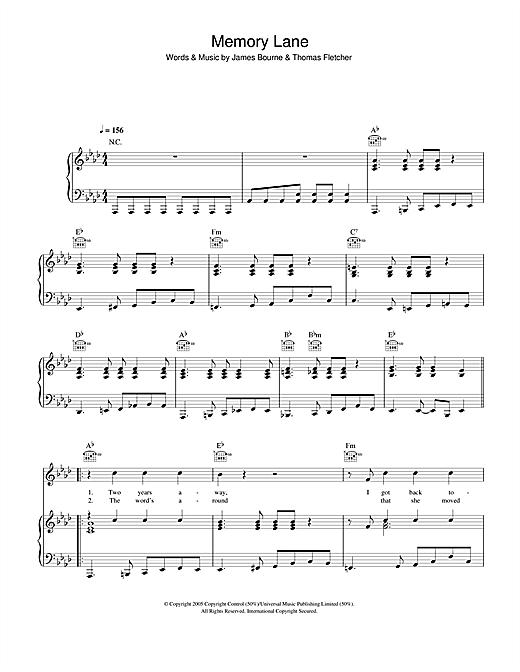 Preview McFly Memory Lane Pop sheet music, notes and chords for Piano, Vocal & Guitar (Right-Hand Melody), SKU: 33011 Memory Lane sheet music