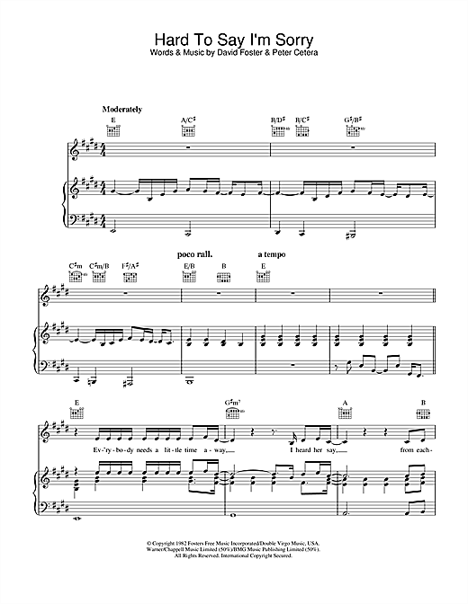 Chicago Hard To Say I M Sorry Sheet Music Notes Chords Download Rock Notes Piano Vocal Guitar Right Hand Melody Pdf Print 33190