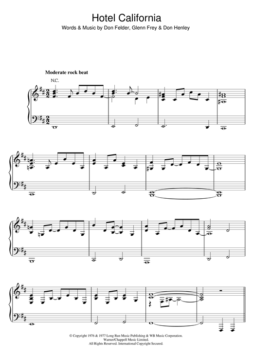 Eagles Hotel California Sheet Music Notes Chords Download Rock