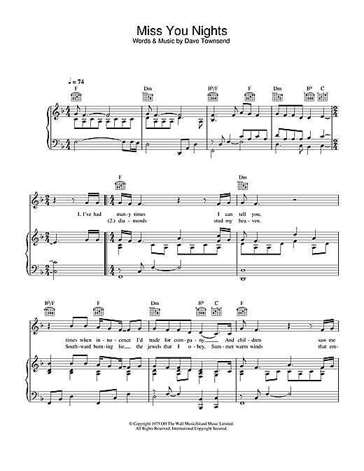 Cliff Richard Miss You Nights Sheet Music Download Pdf Score 33513