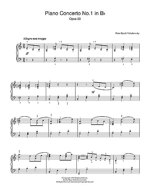 Preview Pyotr Ilyich Tchaikovsky Piano Concerto No.1 in B Flat Minor, Op.23 Classical sheet music, notes and chords for Piano, SKU: 33676 Piano Concerto No.1 in B Flat Minor, Op.23 sheet music