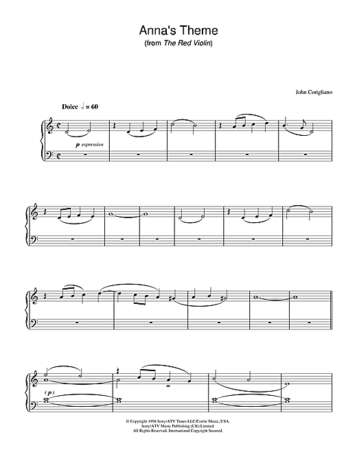 John Corigliano Anna S Theme From The Red Violin Sheet Music Download Pdf Score 33714